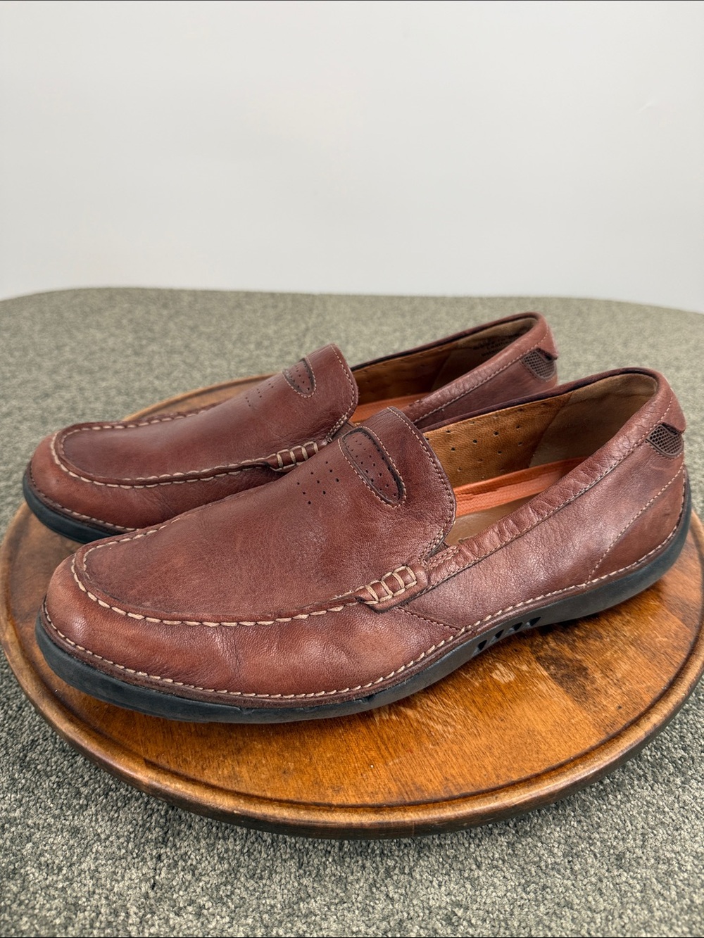 Clarks Shoes Mens 12 M Unstructured Brown Leather Slip-On Driving Loafers Casual